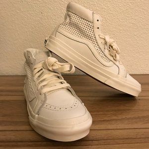 Vans Womens size 5 Square Perf SK8-Hi Slim Cutout DX White Leather Shoes Sneaker